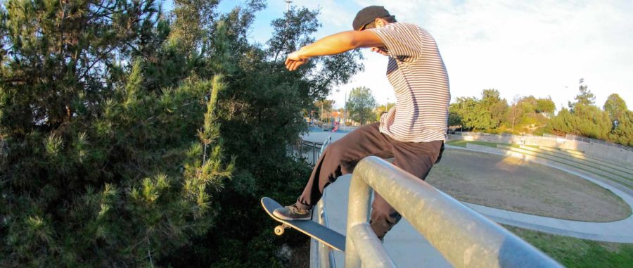 Senior Anthony Carrillo does a frontside boardslide in Carmel Valley.