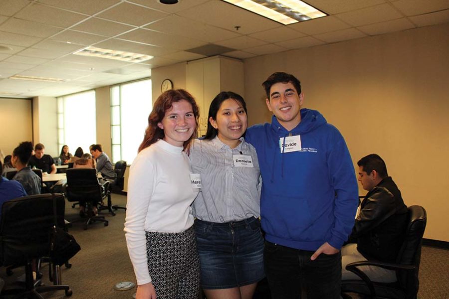 Juniors Meredith Olney, Daniela Garcia, and Davide Cerignoli at an event in which the fellows met and spoke with attorneys and judges at the Superior Court.