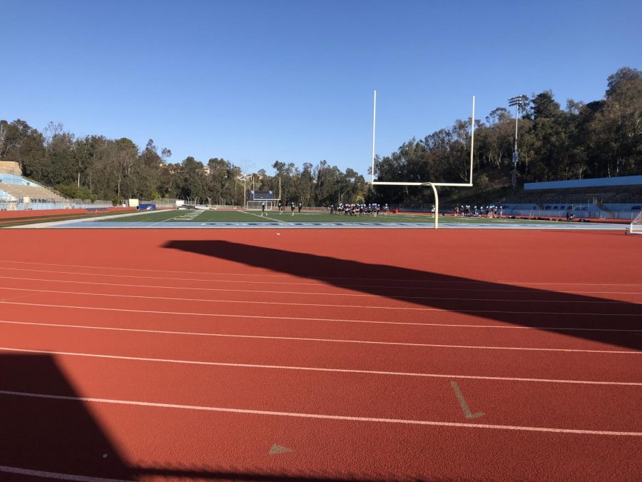 The UC High Football Team practices at the stadium