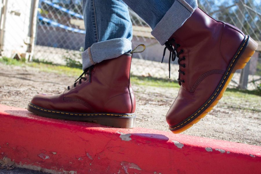 These oxblood Dr. Martens are one example of the boot being worn.