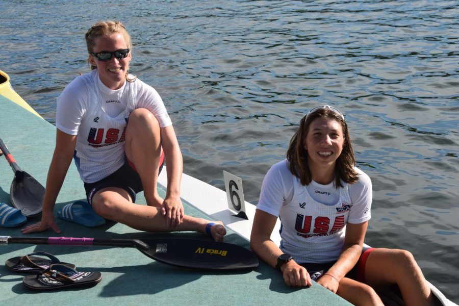 Junior Lia Sowers (right) poses alongside another teammate at the Olympic Hopes Regatta in Slovakia.