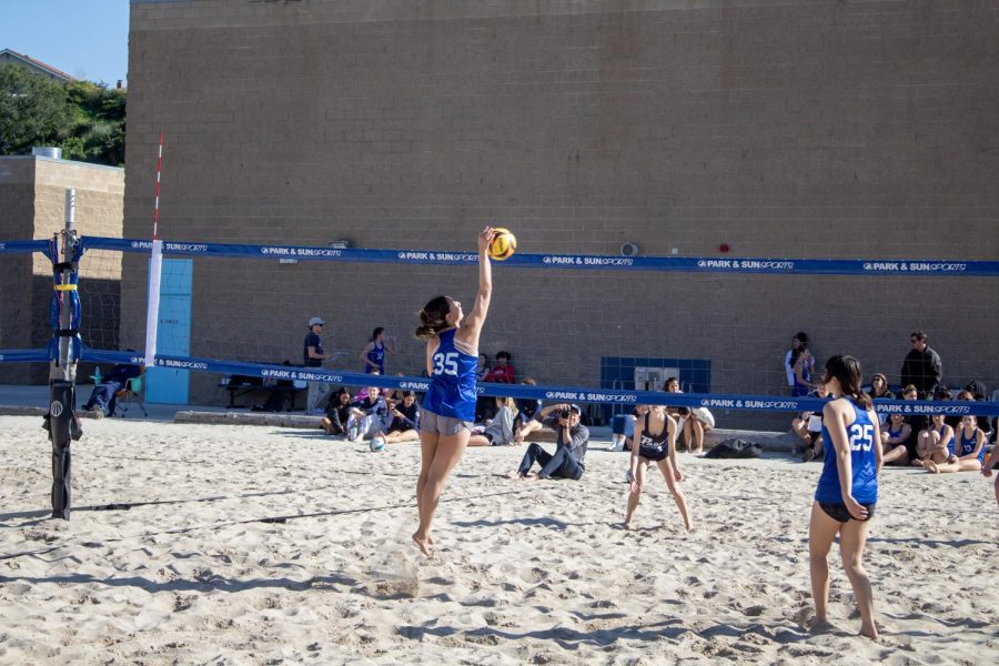 Beach Duo Senior Yasmin Merkel and Junior Stella Wright play against Our Lady of Peace.