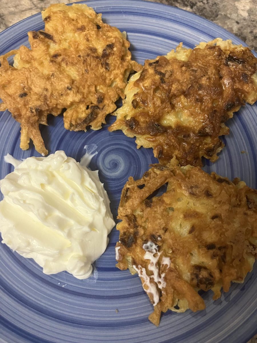 Crispy homemade Latkes with a delicious side of sourcream.